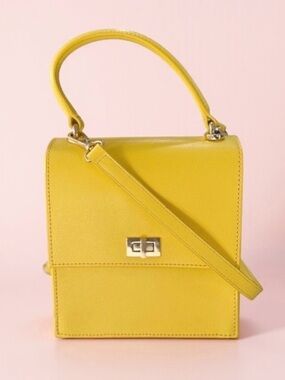 Neely & Chloe NO. 19 THE MINI LADY BAG YELLOW SAFFIANO GENUINE LEATHER